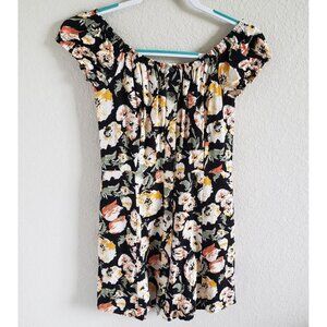 Free People Woman Size 6 Off Shoulder Italian Breeze Floral Mini Dress Button Up